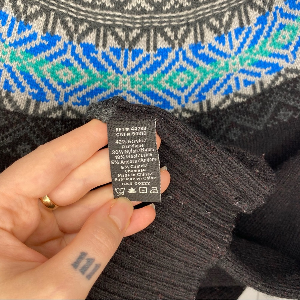Jessica Wool Blend Black Winter Sweater with Blue and Gray Pattern - Picture 5 of 6